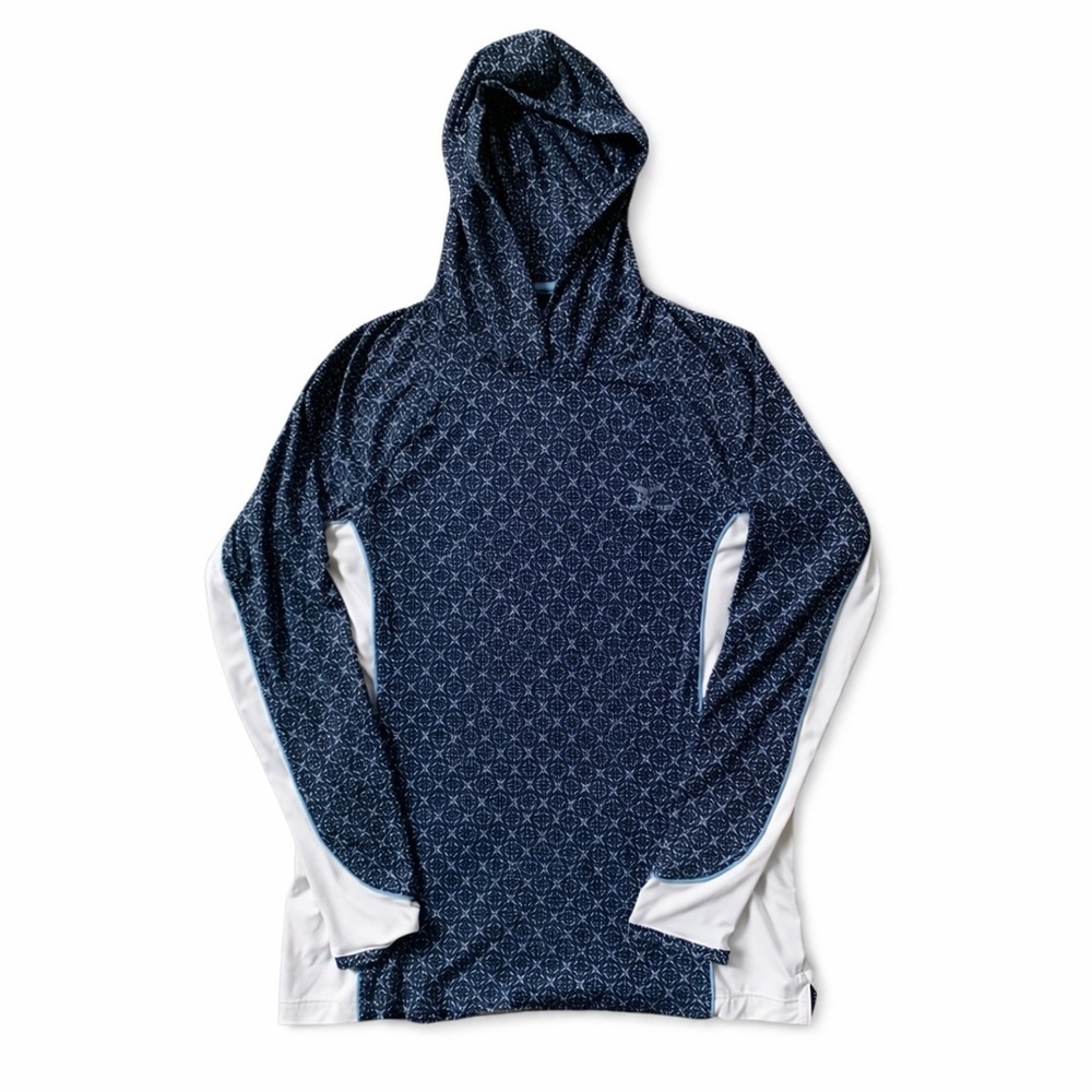Peter Millar Navy Patterned Hooded Performance Pullover with White Panels